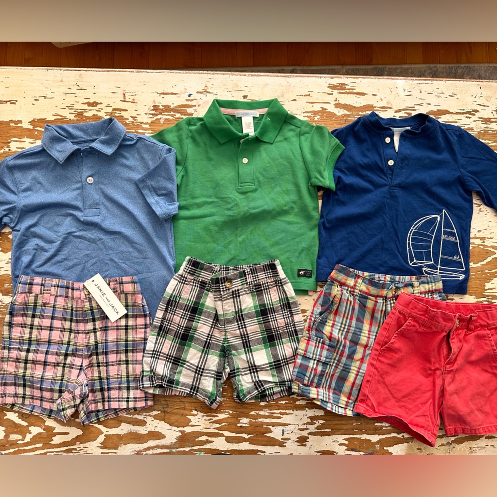 7 Piece Janie and Jack Boys 12-18 months shirts shorts plaid polo cute outfits
